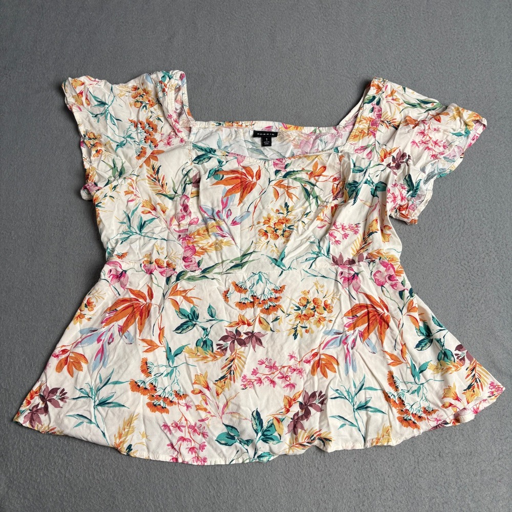 Torrid Women Floral Square Neck Flutter Sleeve Peplum Blouse Size‎ 1 Rayon Top